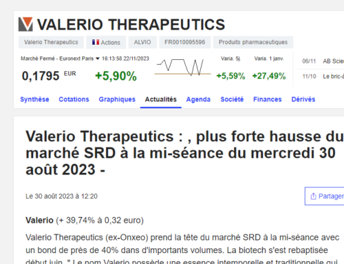 Valerio Therapeutics: , largest increase in the SRD market at mid-session